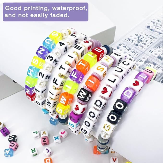 MIIIM 1650 Pcs Pony Beads Letters for Bracelets Making, Vowel-Rich Alphabet Kit with Minimized Rare Characters, 6x7mm Large Hole Square Letter Beads, Numbers (White and Black)