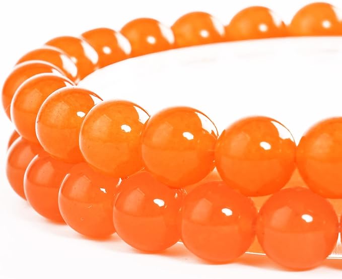 6mm Natural Orange Chalcedony Round Bead - 60PCS Bulk Gemstone Beads for Jewelry Making, DIY Bracelets, Necklaces - Includes Crystal Stretch Cord - Stone Beads for Crafting Gifts