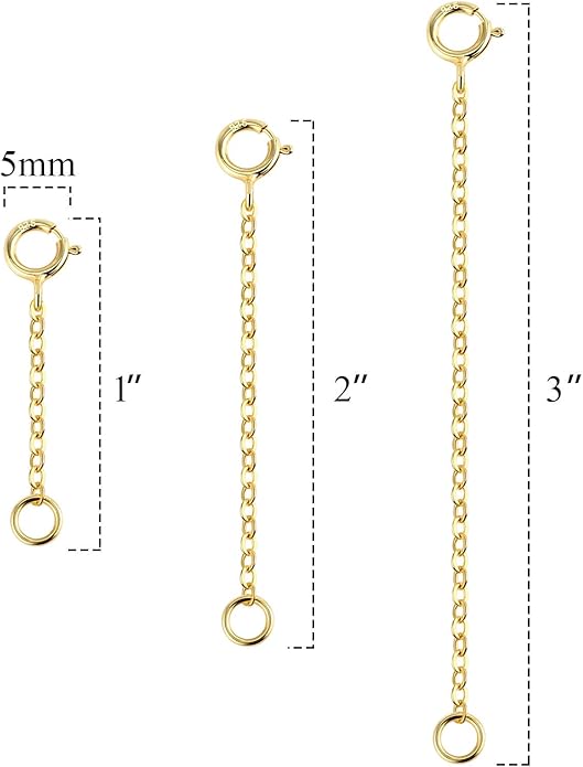 3 Pcs 925 Sterling Silver Necklace Extenders for Women Durable Strong Removable Necklace Bracelet Anklet Extension Jewelry Making Chains