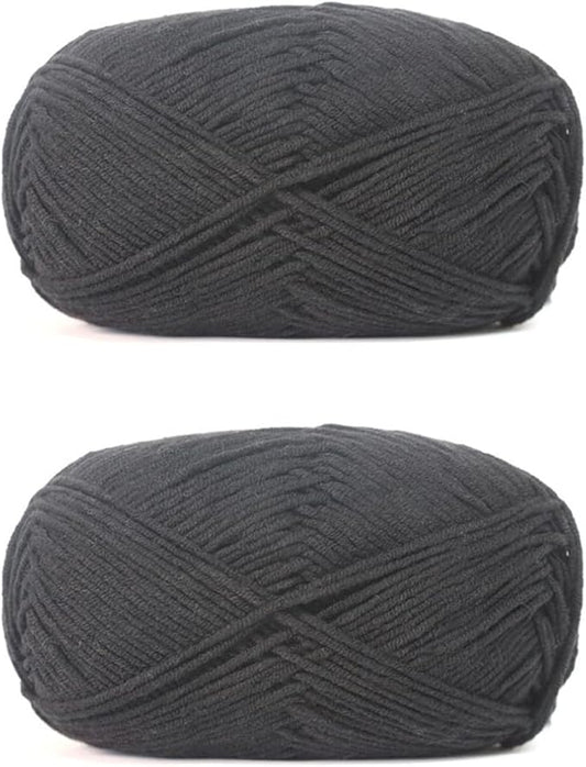Acrylic & Cotton Blended Knitting and Crochet Yarn Soft Medium Yarn, Breathable and Skin Friendly for Baby Garments, Scarves, Hats, and Craft Projects 200g 21-Black