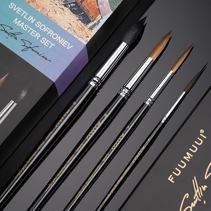 Watercolor Brushes Professional, Fuumuui 2pcs Kolinsky Sable Brushes, 1pc Pure Squirrel Mop Wash Round Brush & 1pcs Extended Needle Point Brush Perfect for Watercolor Acrylic Gouache Inks