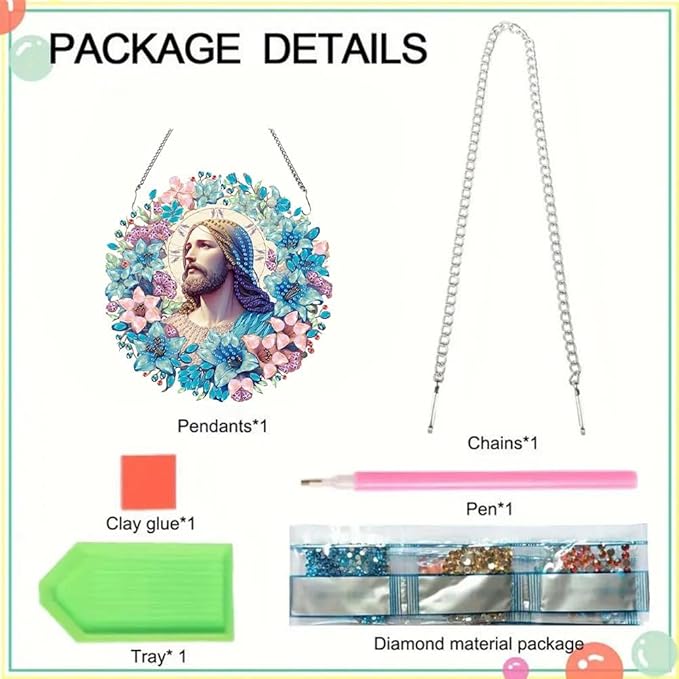 Apomelo Diamond Art Kit for Adults Jesus, Special Crystal Gem Diamond Art Hanging Pendant Kit for Decor, Jesus in Flowers