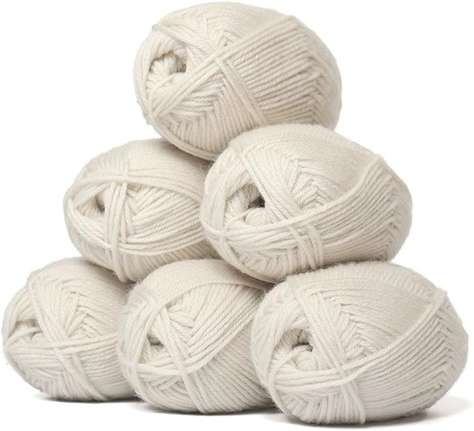 Alpaca Warehouse 100% Pure Wool Yarn Superwash Set of 6 Skeins (300 Grams) DK Weight - Sourced Directly from Peru - Heavenly Soft and Perfect for Knitting and Crocheting (Alabaster White - 6 Skeins)