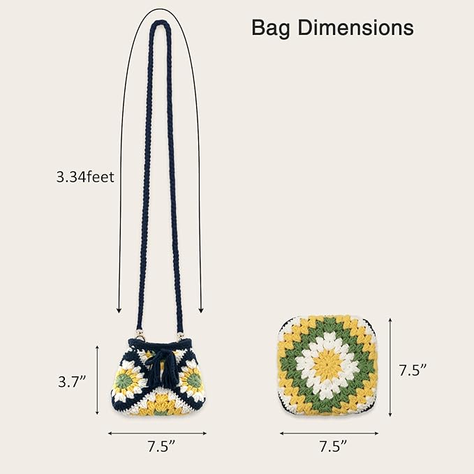 Noocro Crochet Kit Granny Square Shumai Bag, Purse, Complete DIY Kit, Detailed Instructions, Video Tutorials, for Beginners or Intermediate and Advanced Crocheters (Lemon Blue)