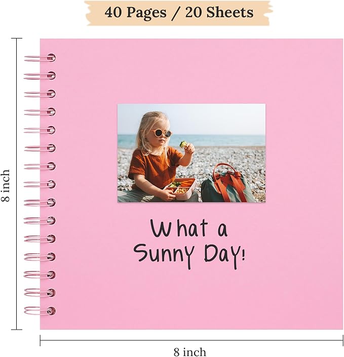 Scrapbook 8x8 Inch DIY Scrapbook Album Hardcover Kraft Paper Scrap Book Photo Albums 40 Pages Perfect for 4x6 / 5x7 Photos Memory Book for Family, Wedding