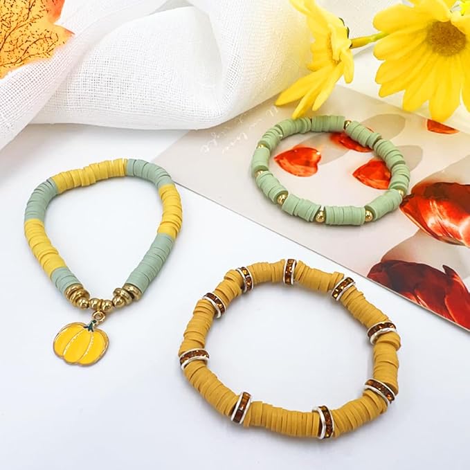 3600 PCS 10 Strands Polymer Clay Beads for Jewelry Making, Vinyl Heishi Beads 6mm for Surfer Bracelets Necklace Making (Ginger Yellow)
