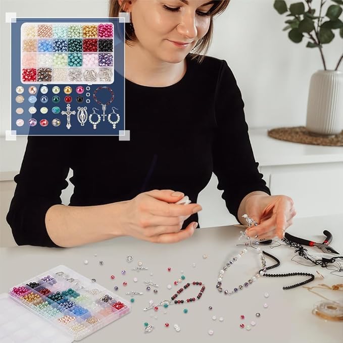 NBEADS Rosary Making Kit 1120 Pcs Necklace Making Set Rosary Prayer Making Supplies Necklace Set Cross Beads Kit for Easter Bracelet Jewelry Making
