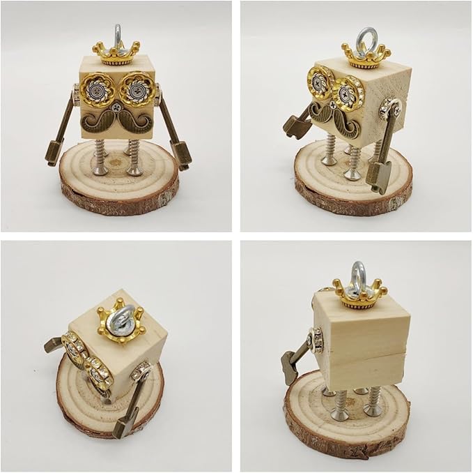 DEUXPER Robot Charm Ornament Craft Kit, DIY Keychain Decor by Metal Jewelry and Wood Parts, Cute Personality Handmade Pendants Gift for Birthday (Berserker)