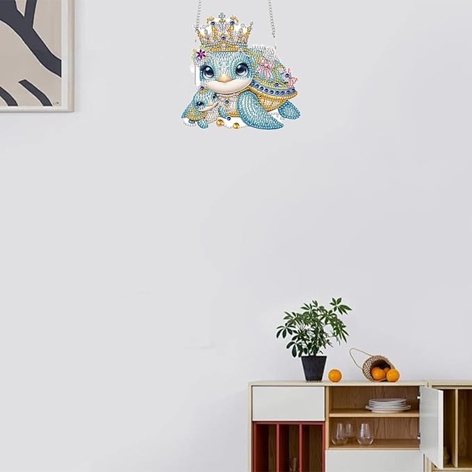 TDFERAN Diamond Pinting During Sea Turtles Diamant Art Hanging Sign Onament Animal Pendants Wind Chimes Wall Hanging in Living Room Dorridor Diamond Art Hanging Sign Onamen Hanging Diamant Craft