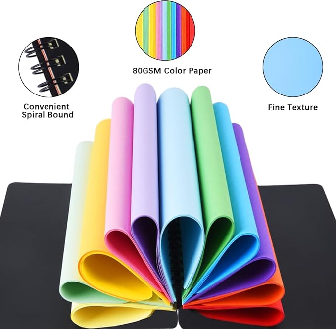 5" x 7" Premium Colored Paper Sketchbook, Spiral Bound Art Journal Sketchbook, 92 Sheets 80 GSM Acid-Free Construction Paper,Mixed Media Sketch Pad for Drawing Coloring Sketching.12 Assorted Colors