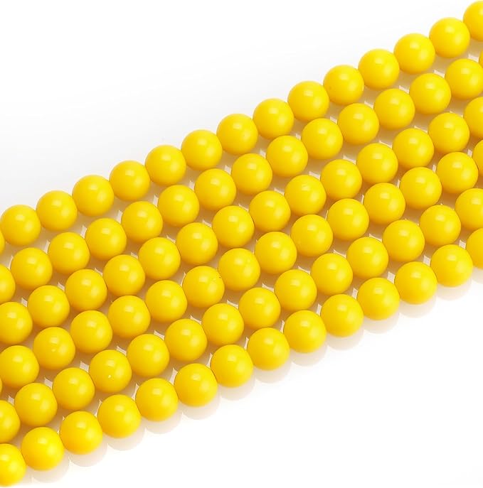 8mm Glass Beads 46PCS Glass Beads for Jewelry Making Charm Round Loose Bead for Bracelet Making Kit (Dark Yellow Glass)