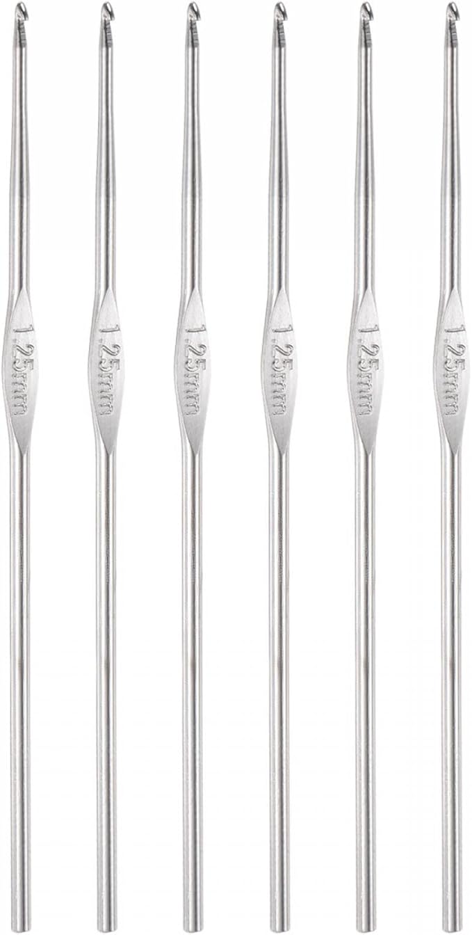 uxcell Stainless Steel Crochet Hook 1.25mm Knitting Needles for DIY Craft Yarn 6Pcs