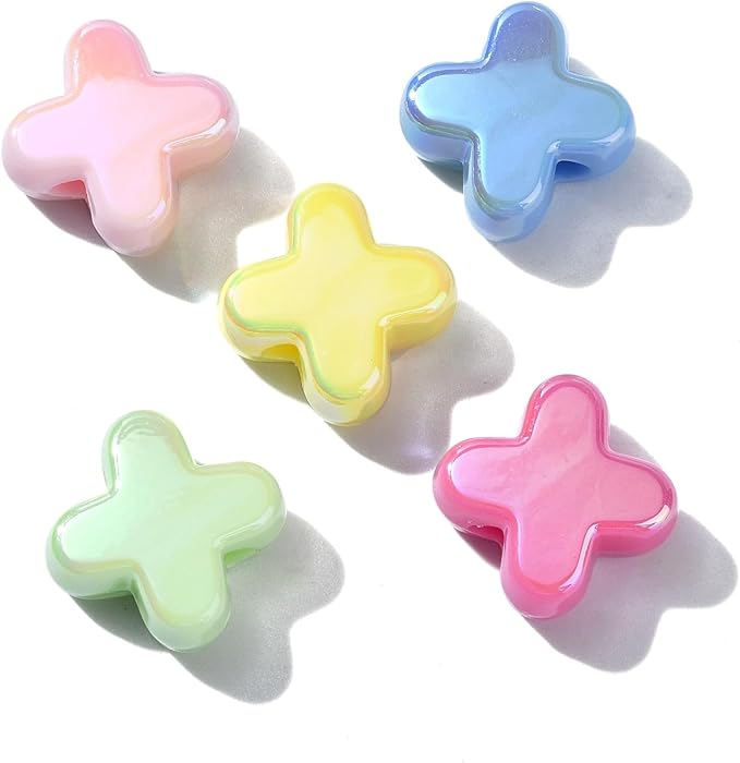 Ipotkitt 20 Pcs UV Plated Letter X Shaped Acrylic Beads Iridescent Cross Spacer Beads Random Color Beaded Ornaments for DIY Jewelry Making Necklace Bracelet Earrings