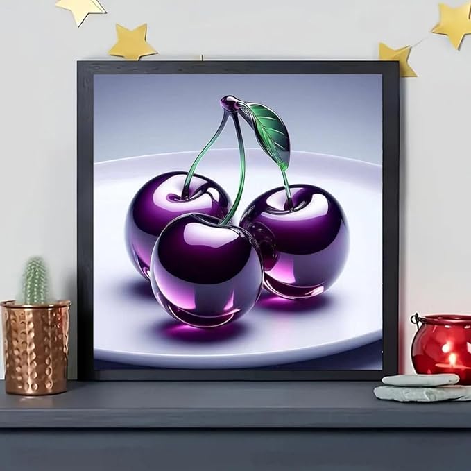 SHICERNHJ Cherries Diamond Painting Kits for Adults,Beginner 5D Diamond Art Kits,DIY Full Round Drill Diamond Dots with Gem Art Craft for Home Wall Decor 12 X 12 inch