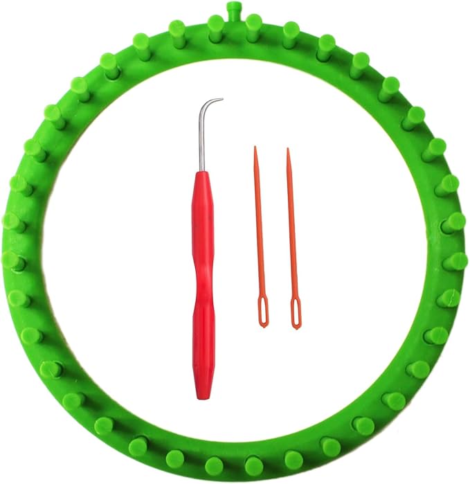 s & e teacher's edition round knitting loom set, round looms for knitting hat scarves socks, 9.5 inch diameter, 36 pegs, green.