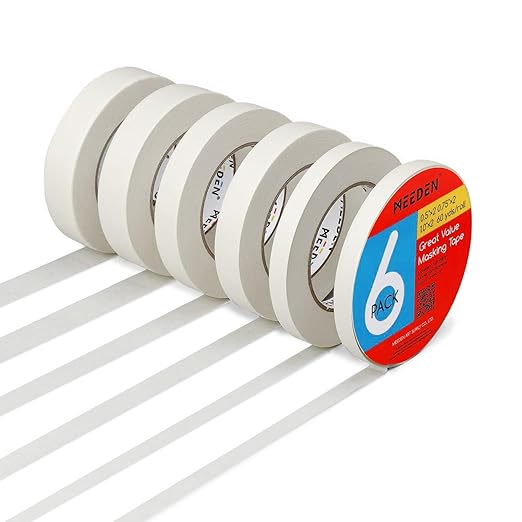 MEEDEN 6 Packs White Artist Tape, 0.5" 0.75" 1.0" x 60 Yard, Multi-Sized Masking Art Tape, Acid-Free Painters Tape for Painting Drafting Canvas Framing, General Purpose for Craft, Office, School