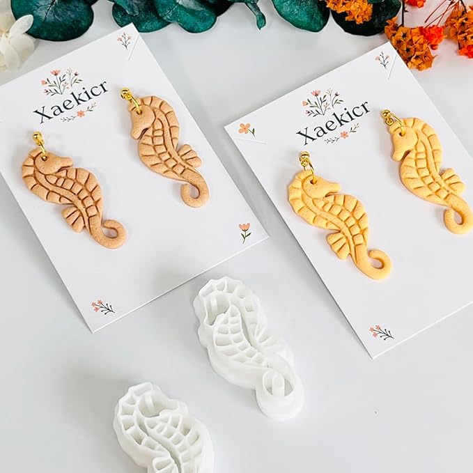 Xaekicr Seahorse Polymer Clay Cutters for Earrings - Ocean Style Clay Earring Cutters for Jewelry Making, 2 Pcs Clay Tools
