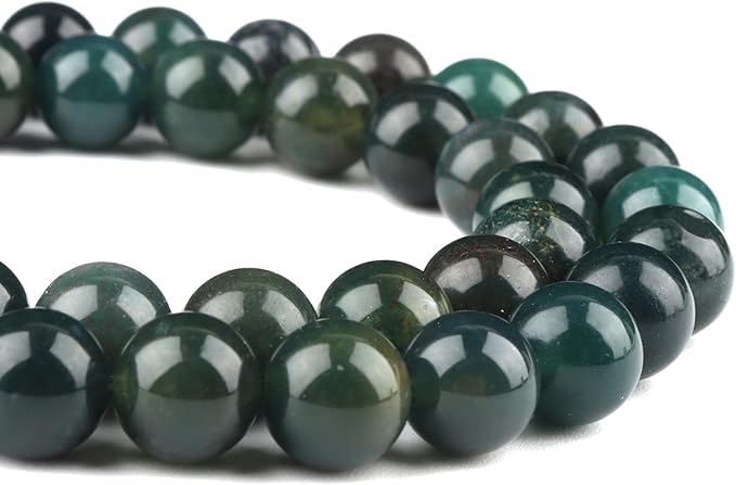 Natural Stone Beads for Jewelry Making - 10mm Gemstone Round Beads for Bracelets(35-37pcs, Moss Agate)