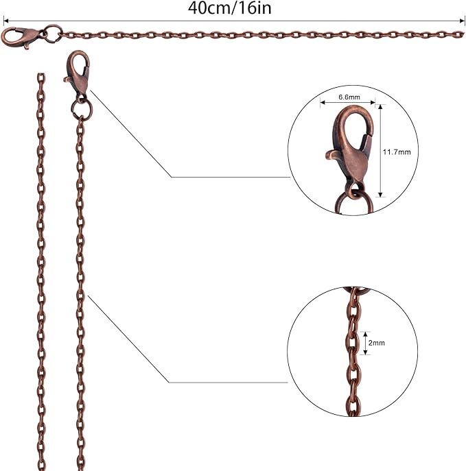 lemonkey 24 pack necklace chains bulk,red copper plated diy cable link chains for jewelry making 16 inches