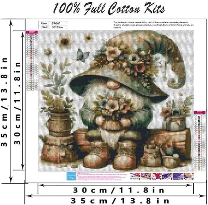 gnome stamped cross stitch kits for adults beginner,flower counted cross stitch kits printed stitching cute patterns dimensions needlepoint art crafts embroidery kits for adults beginners