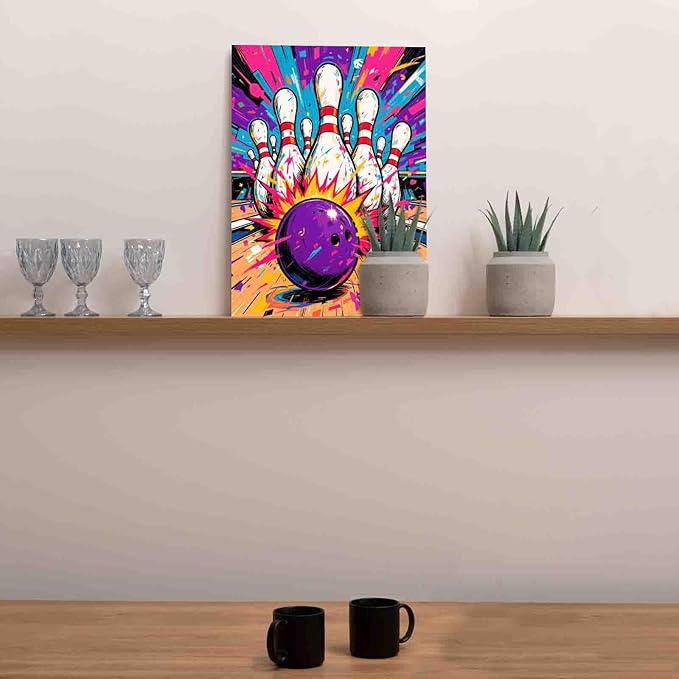 Colorful Bowling Ball Paint by Numbers Kit for Adults Beginner Bowling Strike Paint by Number Kit on Canvas Pop Art Sports DIY Paintwork Home Decorations Bedroom Gifts 16"x20" (DIY Frame)