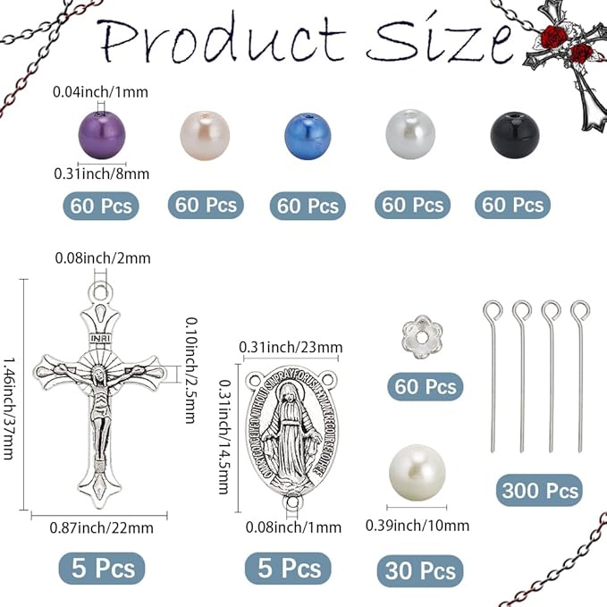 SUNNYCLUE 700Pcs Rosary Making Kits Crucifix Charms Rosary Crosses Easter Cross Pendants Oval Chandelier Link Charm Glass Pearl Beads for Jewelry Making Supplies DIY Necklace Bracelets Holiday
