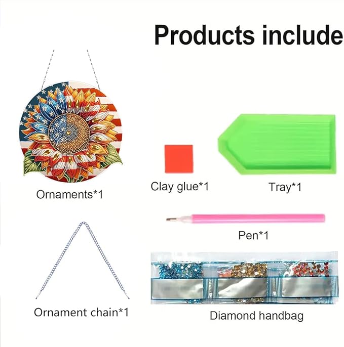 POETRYDRAW DIY Hanging Diamond Art Pendant Kit Independence Day Sunflower, Special Crystal Diamonds Painting Ornament for Adults, 5D Diamond Art Suncatchers Double Sided Board Gem Painting Box Kit