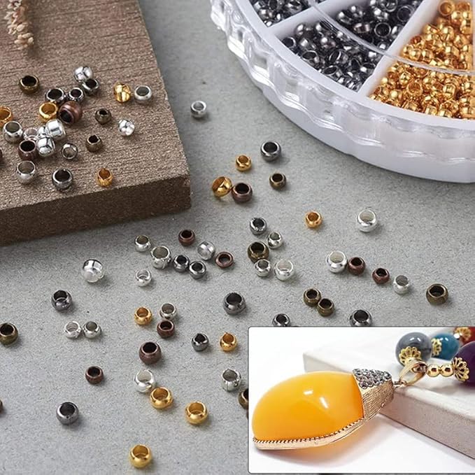 3000 PCS Crimp Beads Kit 1.5mm+2.0mm Copper Jewelry Making Beading Supplies for DIY Bracelet Earring Making Clamp End Stopper Spacer
