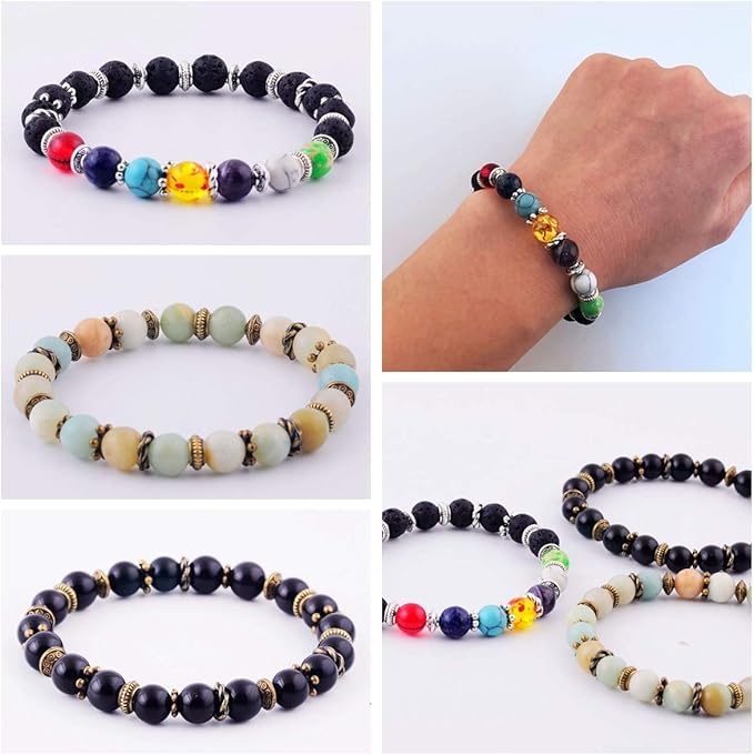 Natural Stone Beads 100pcs Round Genuine Real Stone Beading Loose Gemstones Hole Size 1mm DIY Smooth Bead for Bracelet Necklace Earrings Jewelry Making (Natural Stone Beads Multicolor, 10mm)
