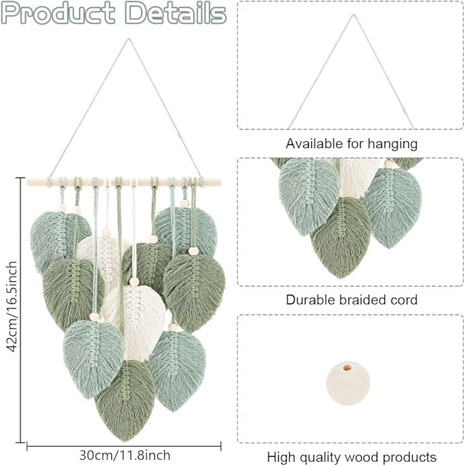 FREEBLOSS DIY Macrame Leaf Wall Hanging Beginners Macrame Kit Leaf Woven Tapestry Feather Wall Hanging DIY Macrame Kit for Adults Birthday Gift