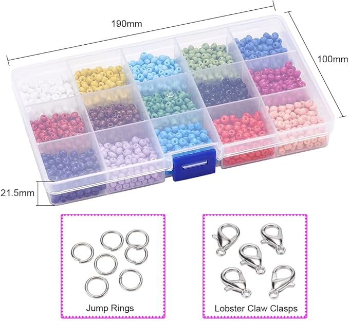 1950 Pcs 4mm Glass Seed Beads Bracelet Making Kit, Small Beads Friendship Jewelry Craft Kit with Lobster Clasps, Jump Rings & Elastic Cord, DIY Art Craft Gift for Girls