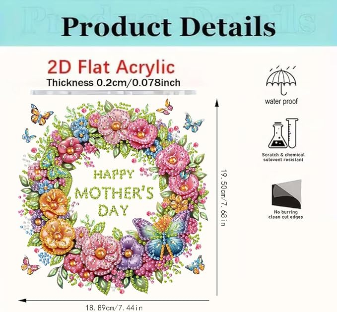 BAWKENTON Mother's Day Hanging Diamonds Art kit for Adult, DIY Diamonds Painting Art Kit, 7.44x7.68in Acrylic Diamonds Painting Board Kit Ornament, Special Crystal Diamond Hanging Ornament