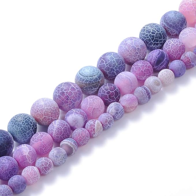 6mm Natural Purple Frosted Agate Gemstone Round Loose Beads Crystal Stone Bracelet Necklace Accessories Crafts for Jewelry Making DIY,1 Strand 15"