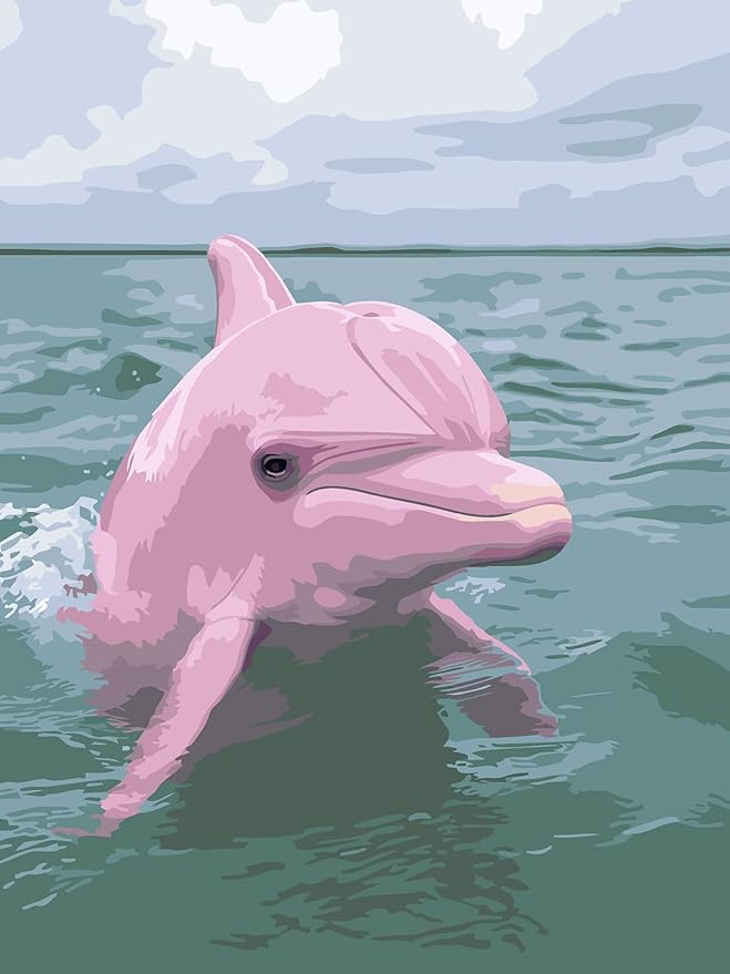 CHWGLFGG Paint by Numbers Kit for Adults Beginner, Pink Dolphin Adult Paint by Number Kits on Canvas, DIY Acrylic Oil Easy Painting by Numbers for Home Wall Decor 12X16 inch (Without Frame)