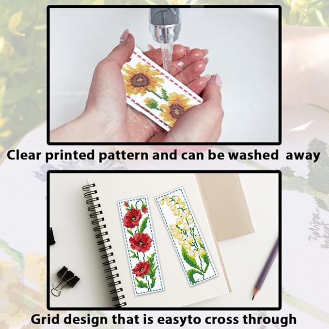 ACRNIGHEET 6PCS Cross Stitch Bookmark Kit for Beginner Flower Pattern Stamped Cross Stitch Kits for Adults Crossstitch Kits Adult Bookmarks with Instructions Hand Embroidery Craft Gift 8''x2.4'' 11CT