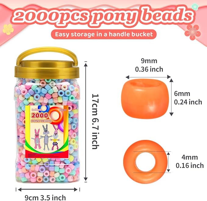 iooleem pony beads(2000pcs candy macaroon pony beads),beads for bracelets making, beads for crafts, beading supplies, friendship bracelets making.