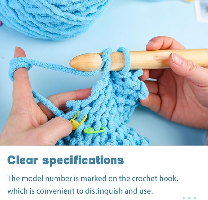 Wooden Crochet Hooks, 20mm Wooden Handle Crochet Hook Bamboo Knitting Crochet Needles with 10 pcs Knitting Stitch Markers for Handcraft Crocheting