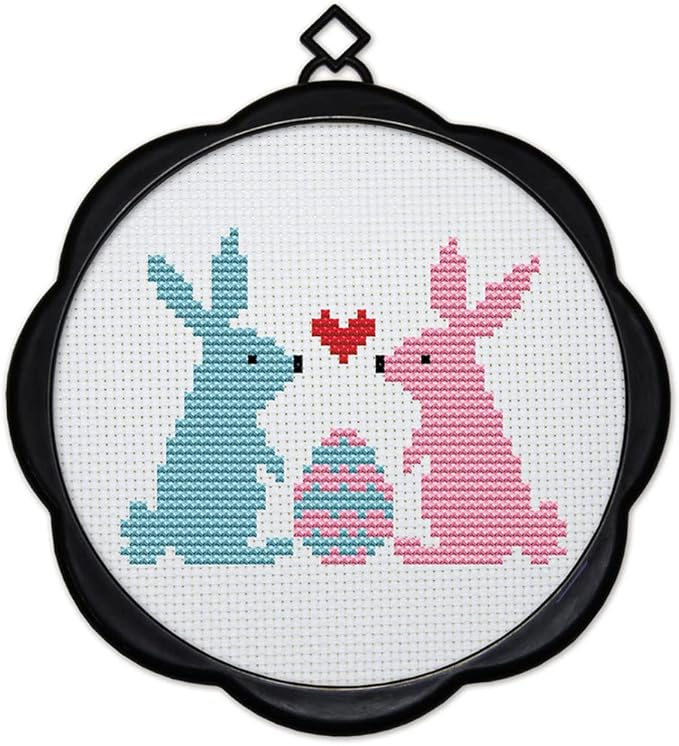 Awesocrafts Cross Stitch Kits Rabbits and Eggs 11CT Stamped Patterns Easy Cross Stitching Embroidery Needlework Kit Supplies (Rabbits)