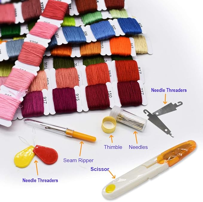 Embroidery Floss Cotton Threads Bracelet String with Organizer Storage Cross Stitch Tools Embroidery Kit for Beginners - Cross Stitch/Friendship Bracelets/Tassels/Crafts (50 Colors)