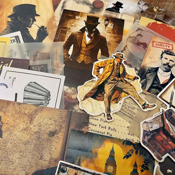 42Pcs Detective Gothic Scrapbook Paper Sheets for Junk Journal Supplies, Vintage Aesthetic Ephemera for Journaling, Decoupage, Scrapbooking, Dark Academia Wall Collage Room Decor Kit
