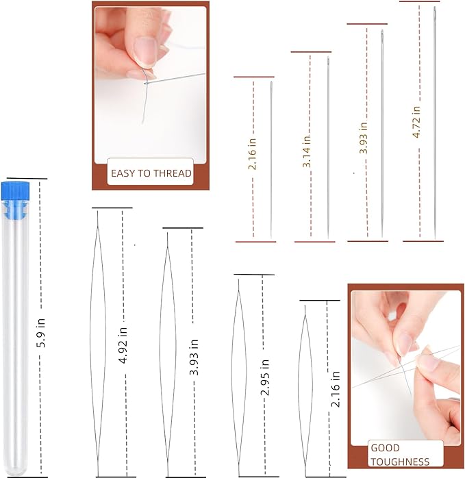 25 Pieces Beading Needles Set, 8 Pcs Long Straight Beading Thread Needles, 8 Pcs Big Eye Beading Needles with Threader for Jewelry Making