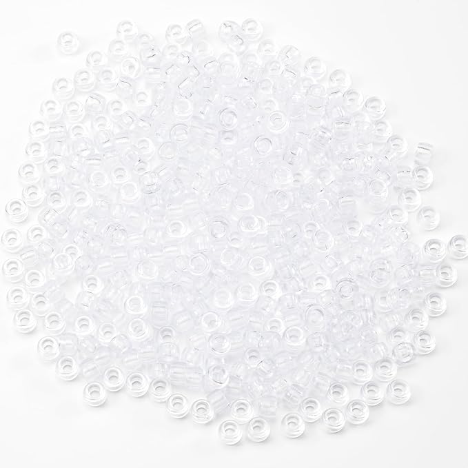 Gxueshan 1000 Pcs Acrylic Translucent White Clear Pony Beads 6x9mm Bulk for DIY Friendship Bracelet Necklace Jewelry Making Earring Hair Braiding Braids Kandi Beads