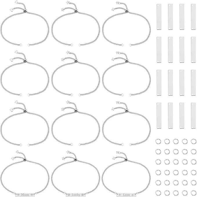 UNICRAFTALE DIY 304 Stainless Steel Rectangle Link Bracelet Making Kits Metal Engravable Bracelets Blank Tags Links Connectors 25cm Slider Bracelet 3.5mm Open Jump Rings for Bracelets Jewelry Making