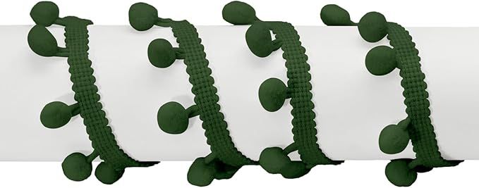 Homiest 10 Yards Pom Pom Trim for Sewing, 1 Inch Wide Army Green Ribbon Bundles Textured Fabric Fringe Ribbon, 13mm Ball Pompom Trim for DIY Crafts Curtain Clothes Pillow Home Decoration