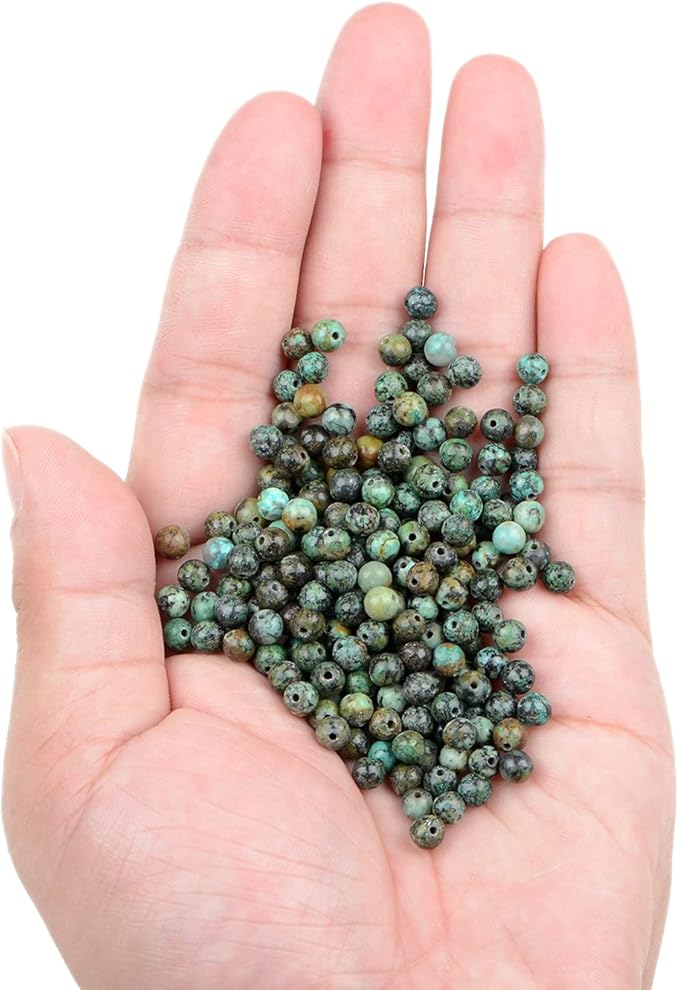 bymitel 210pcs natural crystal beads stone gemstone round energy healing loose beads with stretch cord for jewelry making bracelets anklets (african turquoise, 4mm 210pcs)