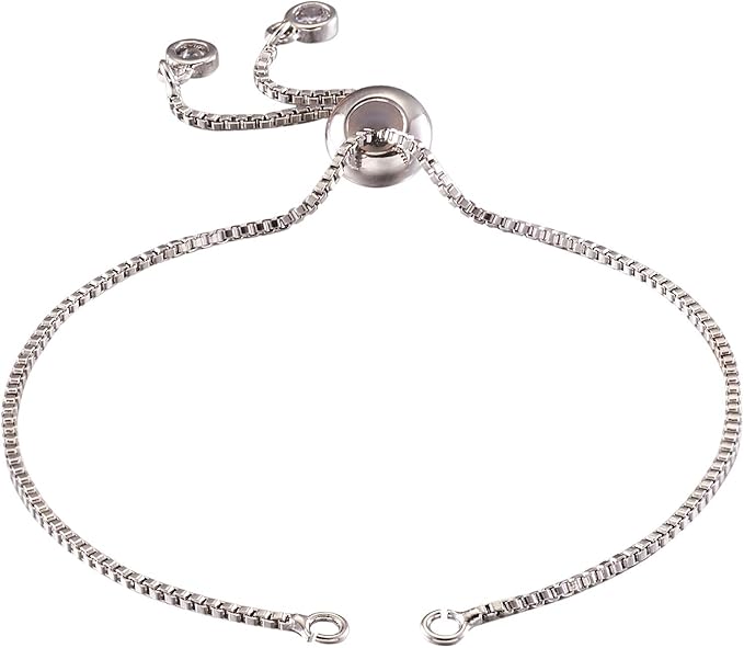 FASHEWELRY 20 Strands Adjustable Brass Bracelet Slider Extender Chains with Rhinestone Ends 4.72-4.96 Inch Real Platinum Plated for DIY Jewelry Making