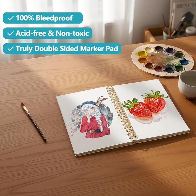 Hapikalor 5.5"x8.5"Watercolor Small Sketchbook for Kids, 30 Sheets (60 Pages) Spiral Bound, Water Color Paper, 140lb/300gsm Watercolor Paper, Watercolor Notebook, Watercolor Journal, Sketch Pad, Teal