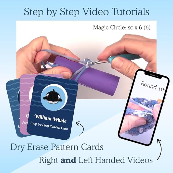 KelliDream Magic Circle Tool Inclusive Learn to Crochet Kit for Beginners; Step-by-Step Video Tutorials in English; All Supplies to Make Cute Amigurumi (Sea Creatures)