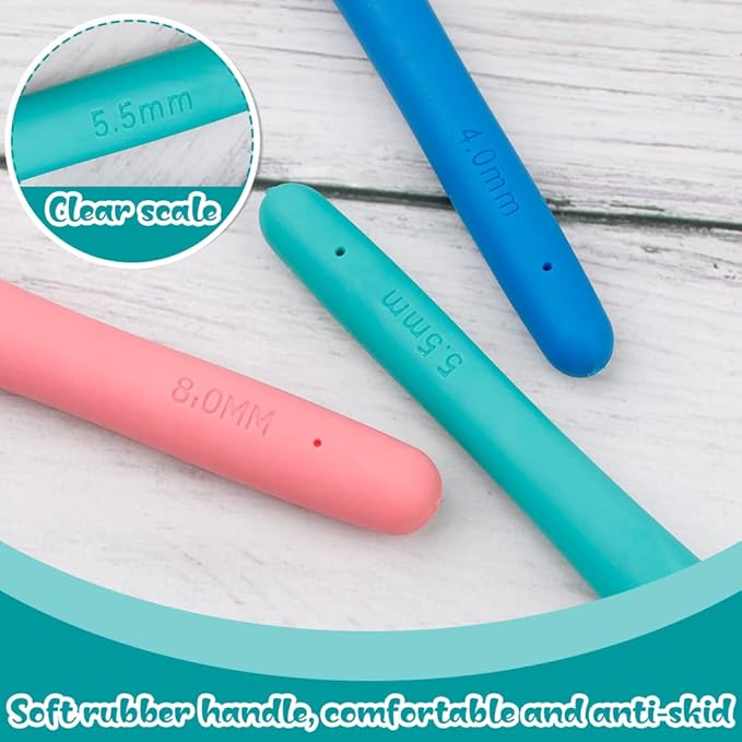 3 Sizes Crochet Hooks, Crochet Hooks for Arthritic Hands, 5.5 inch Long Ergonomic Crochet Needle with Soft Handle for Beginners and Crocheting Knitting Sweaters Scarves(4.0/5.5/8.0mm)