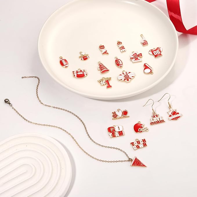 NVENF 3000PCS+ Game Day Beads Charms for Bracelets Necklace Making Clay Beads Football Charms for Game Day Bracelets Necklace Making DIY Crafts (Red White)